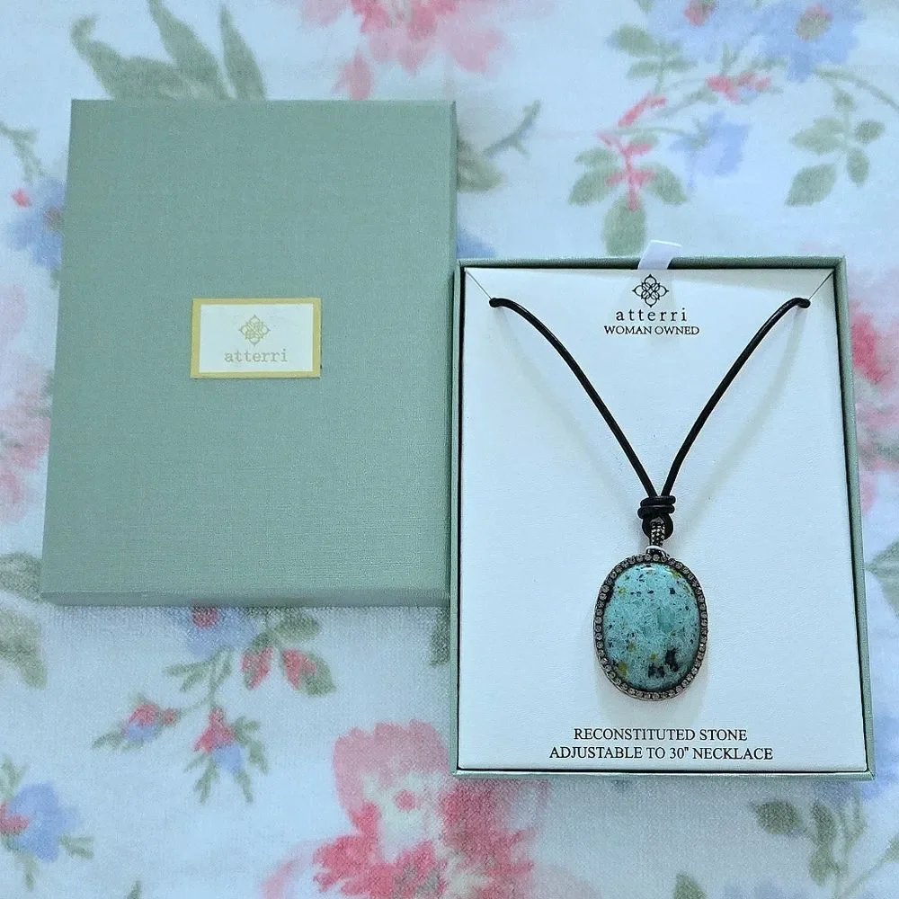 Atterri🛬 Reconstituted Stone on a Black🖤 Waxed Cord Necklace - NIB